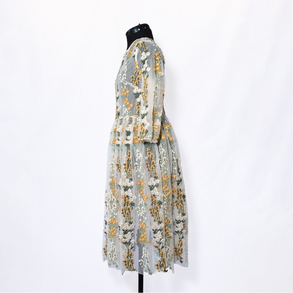 Floral Embroidered Overlay Dress Mesh Midi